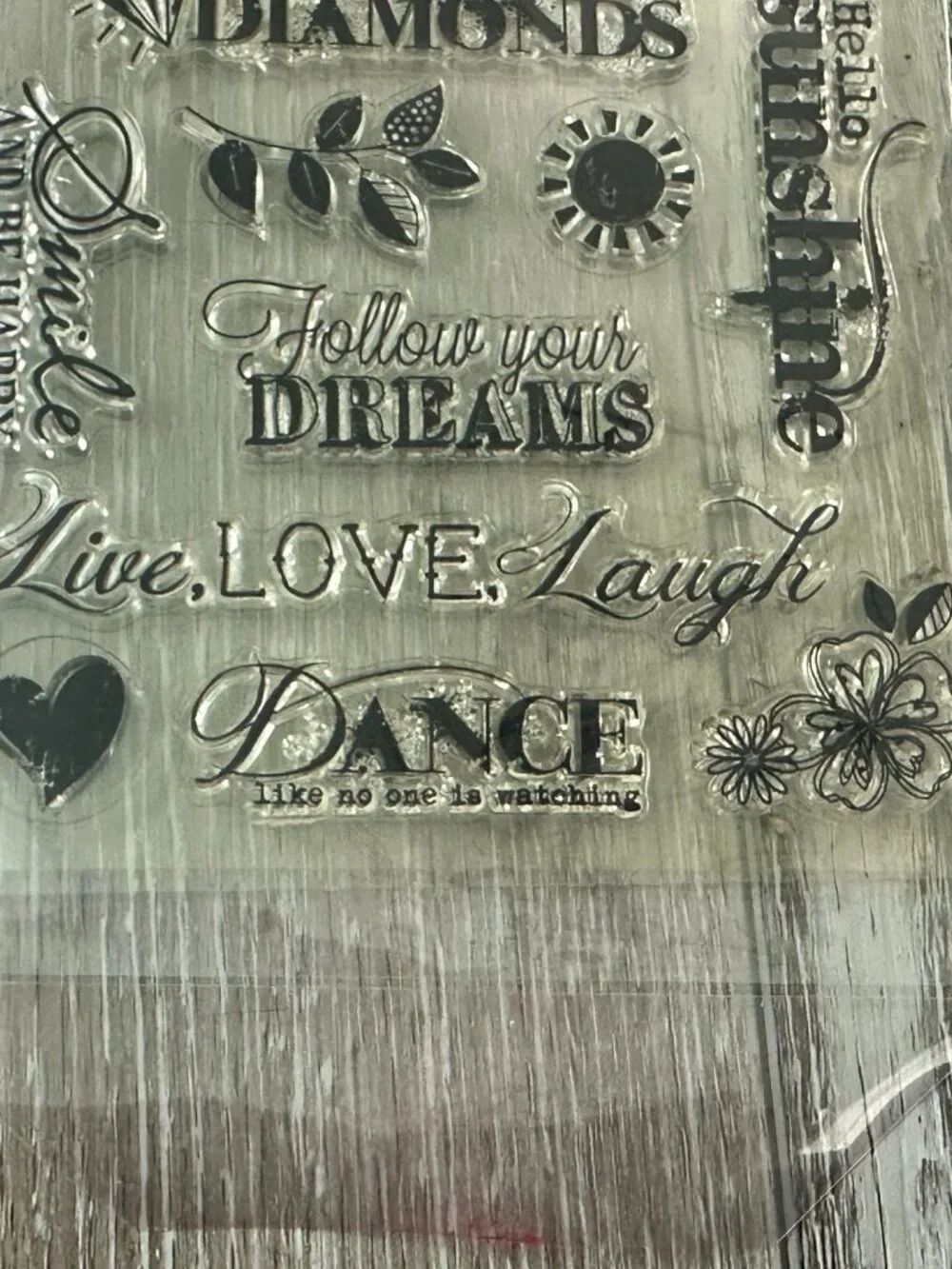 Fun Clear Stamps Feel Good Sentiments Smile & Be Happy, Hello Sunshine etc